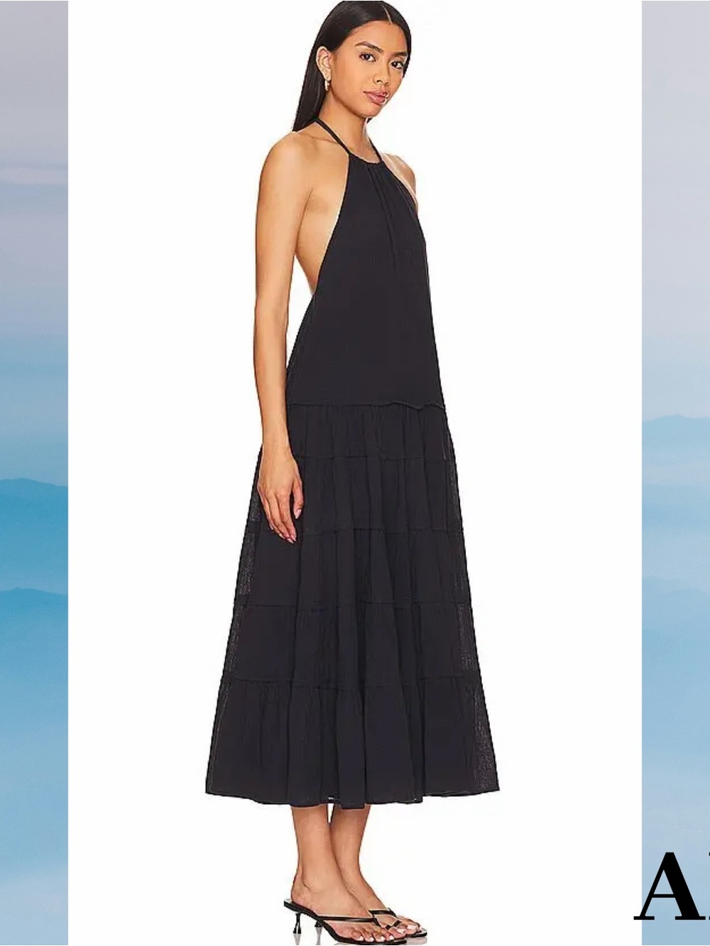 Free People Somewhere Sunny Black Halter Tiered Maxi Dress Size Medium New